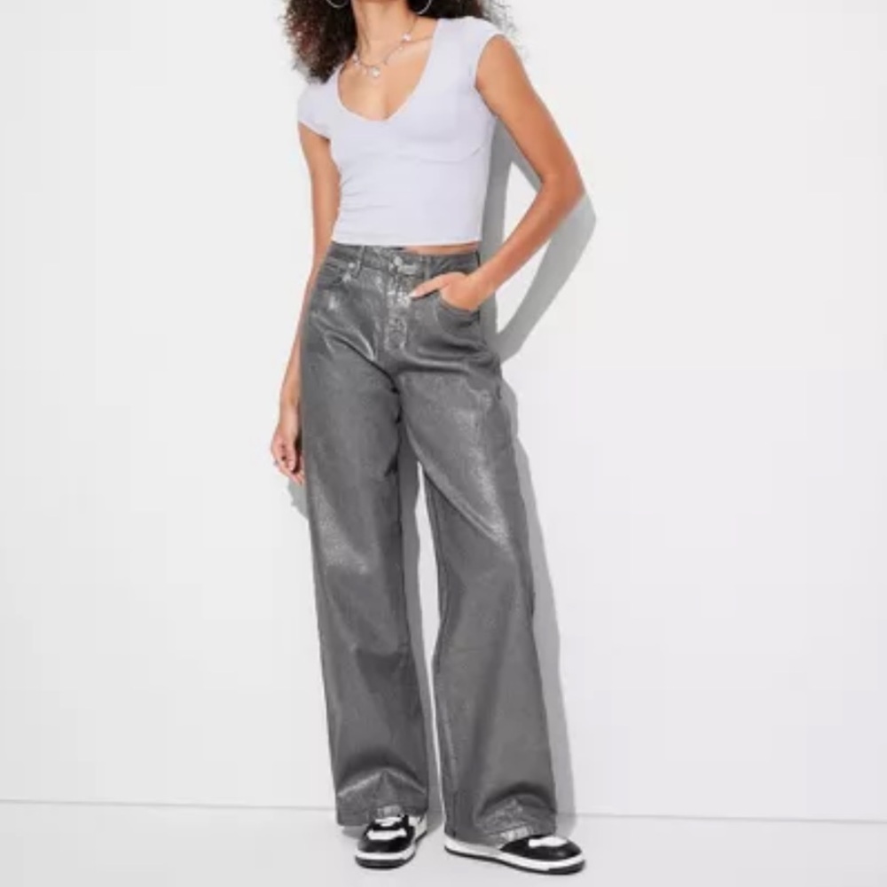 Wild Fable Gray Silver High Rise Baggy Jeans